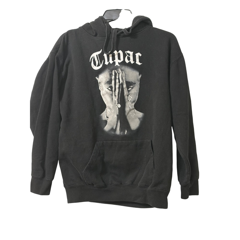Cross Colours Tupac Graphic Hoodie Black Praying Hands Rap Tee Streetwear Medium